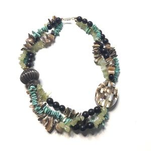Necklace turquoise statement mother of Pearl beads